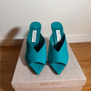 Jimmy Choo Turquoise Pointed-Toe Mule Heels